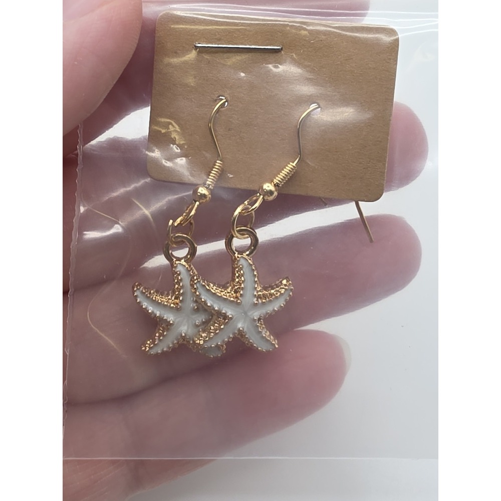White Starfish Goldtone Drop/dangle Earrings